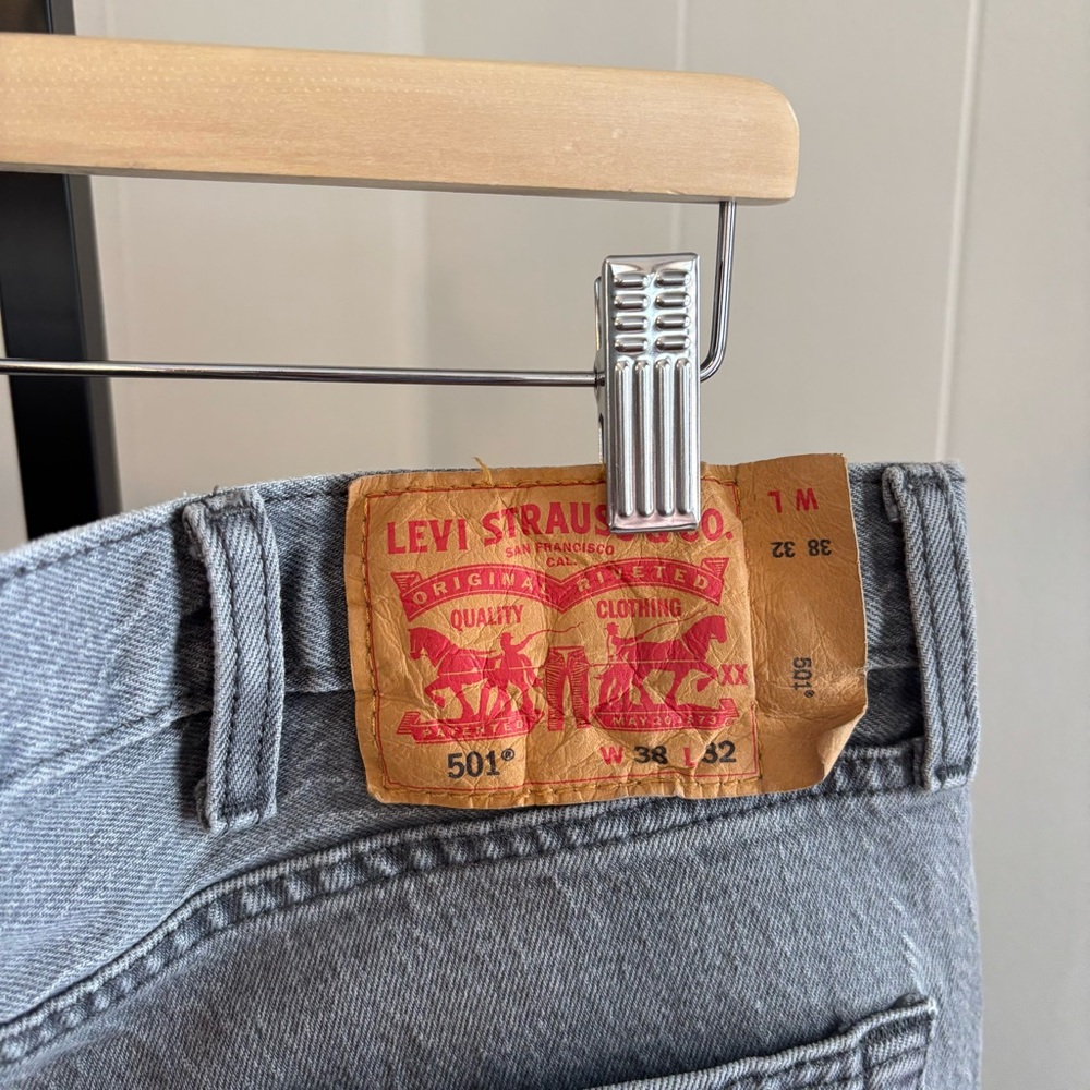 Levi’s 501 Gray Denim Jeans Men’s 36x31 Button Fly Cotton Stretch Straight *NOTE